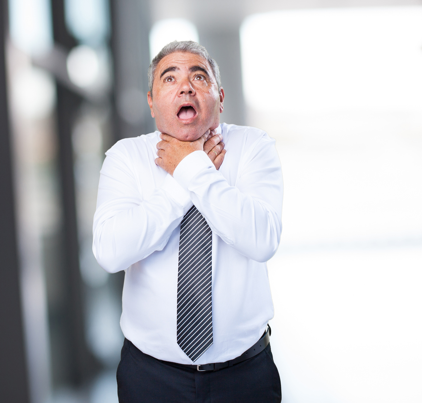 business man drowning gesture